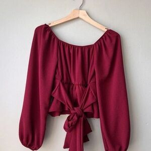 Altar'd State Wine Tie-Back Peasant Blouse